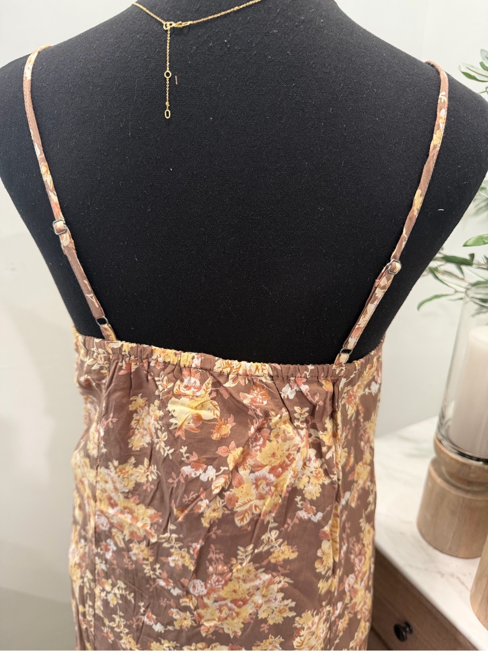 Lucky Brand Brown Floral Lace Trimmed Slip Midi Dress with Cream Print - Picture 14 of 16